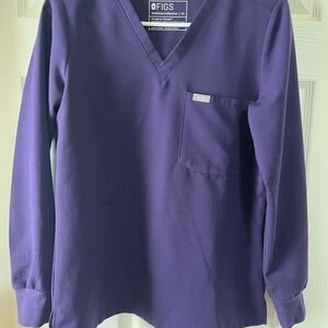 Figs, Long Sleeve V-Neck Scrub top, purple jam, xs